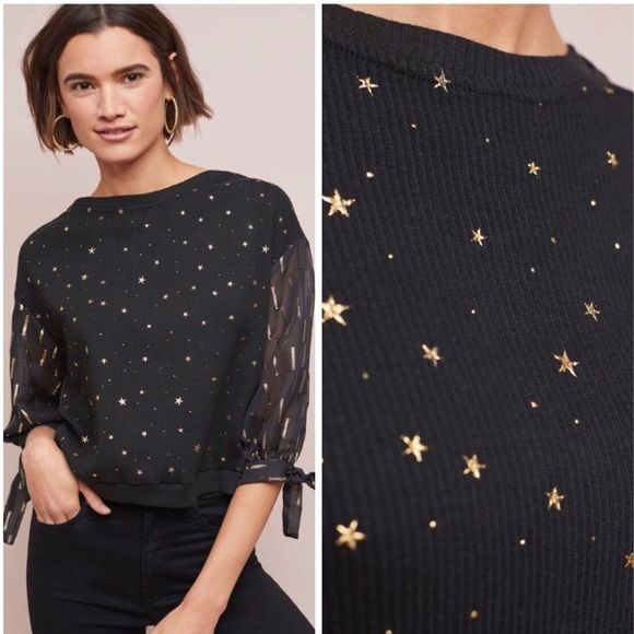 Eva Franco Matilda Black Top Gold Foil Star Blouse - Picture 4 of 11